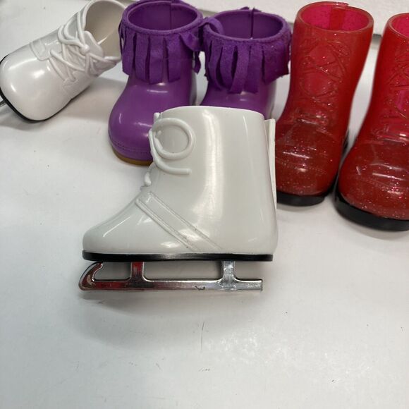 18 Inch Doll Boots Skates and Ice Skates Lot of 4 White Purple Red Fashion - Picture 2 of 10